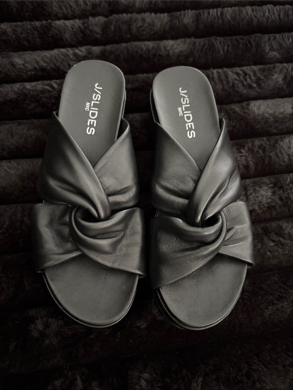 J/SLIDES Black Twisted-Knot Slide Mules